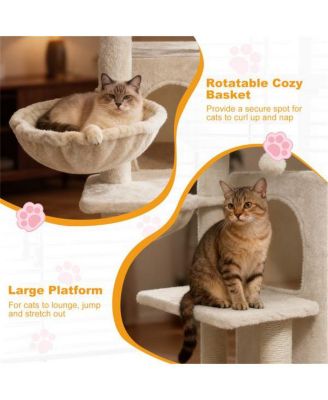 Cat Tree with 2-Tier Cat Condo, 33.5-Inch Multi-Level Tower with Sisal Scratching Posts & Anti-Toppling Device, Beige