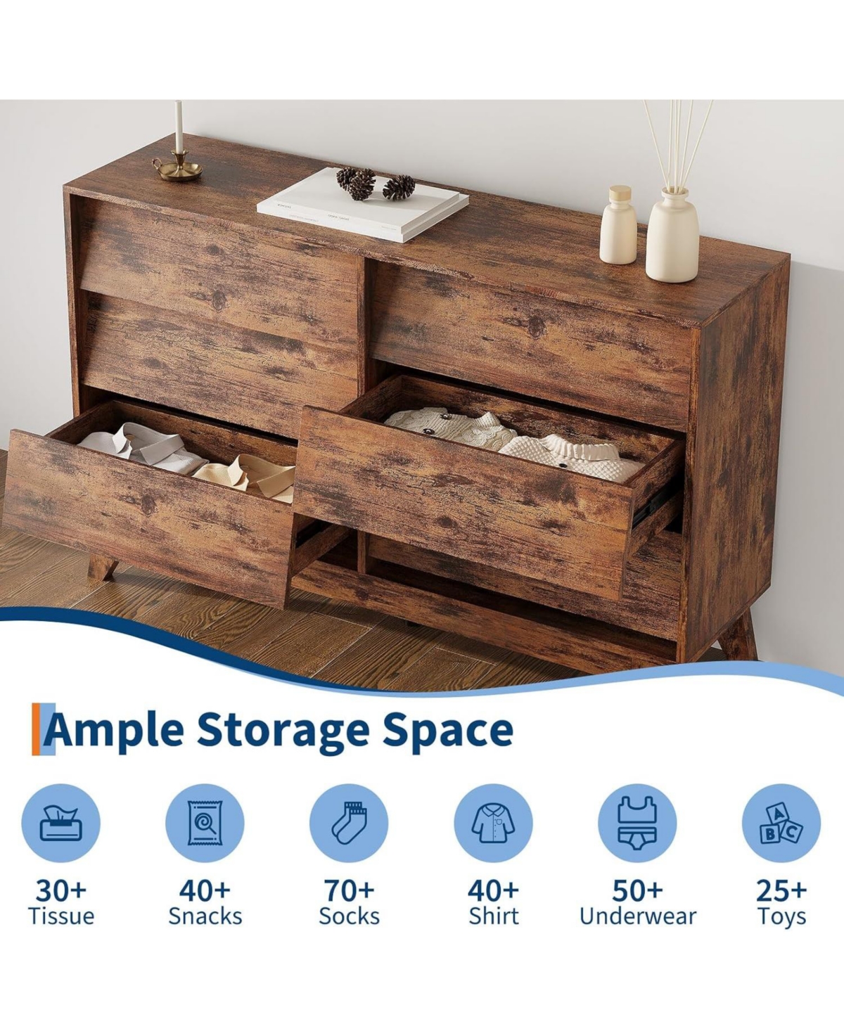 gaomon 6 Dresser for Bedroom, Wide Dresser, Freestanding Horizontal Drawer with Storage, Wooden Closet Chest Storage for Living Room