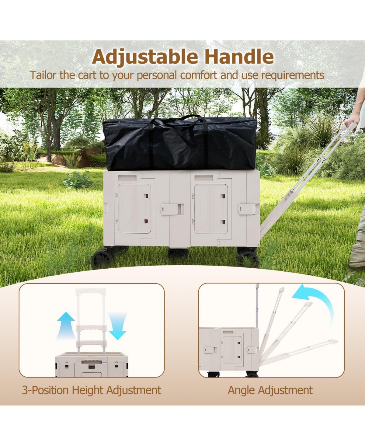 Mecale Large Foldable Utility Cart with 2-Tier Storage Crates and Telescoping Handle
