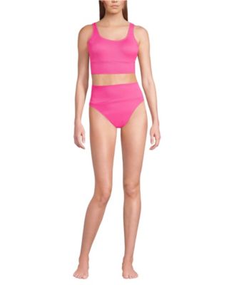Women's Tugless Ribbed Midkini and High Waisted Bottom Swimsuit Set