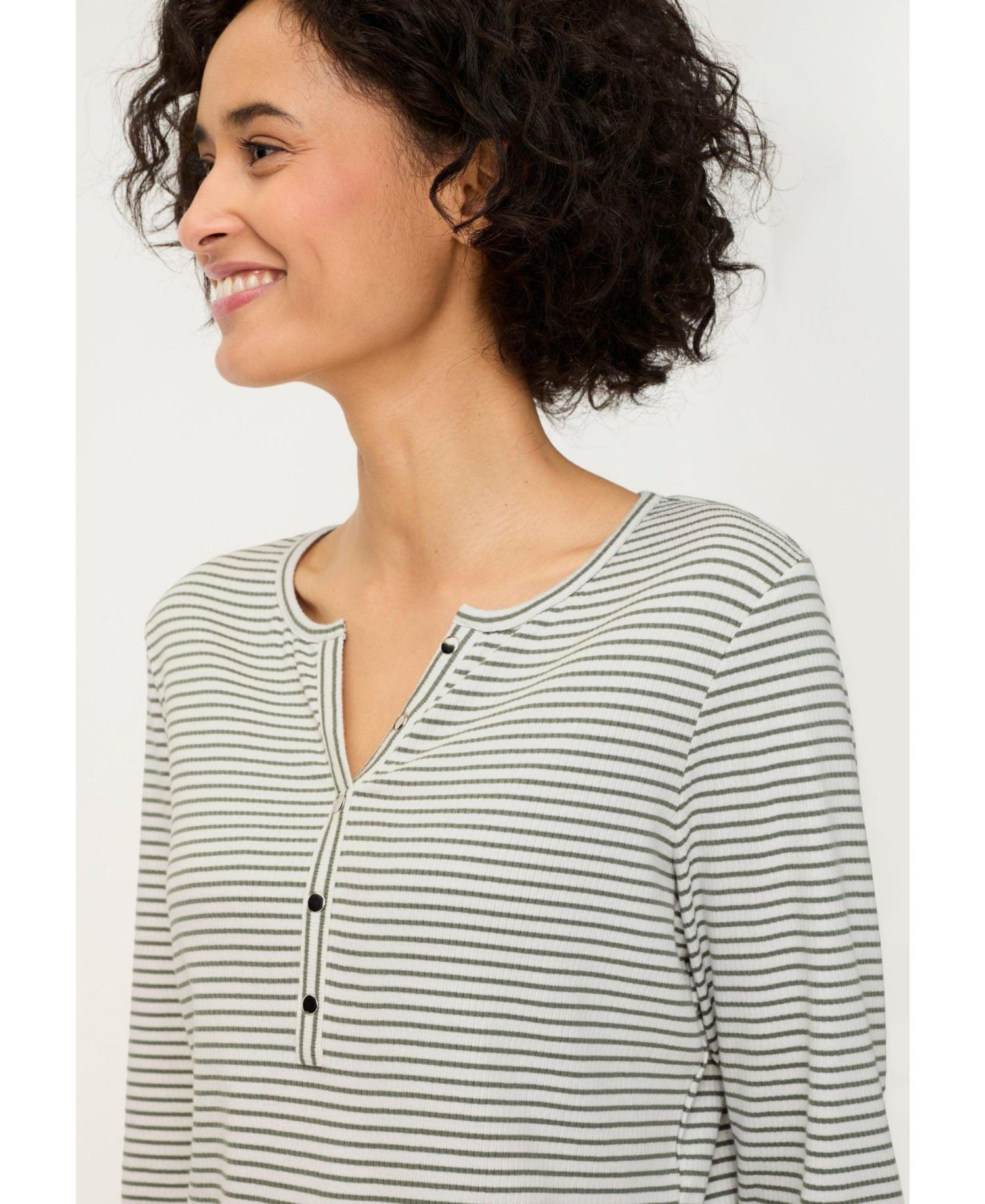 Women's Stripe Rib Knit Henley T-Shirt