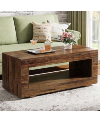 43.3" Wood Coffee Table for Living Room,2-Tier Farmhouse Rectangular Center Table Cocktail Living Room Table