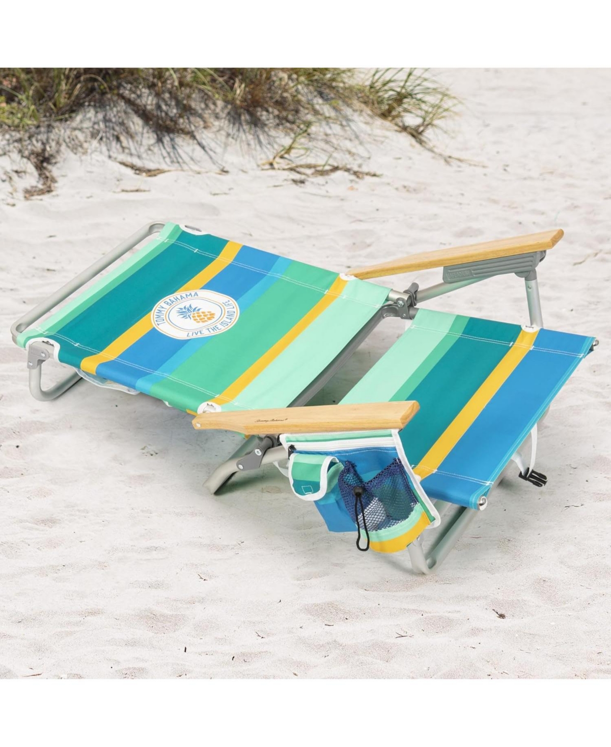 Tommy Bahama 5-Position Classic Lay Flat Backpack Cooler and Cup Holder Beach Chair, Portable Folding Beach Chair for Tanning, 2-Pack, Stripe