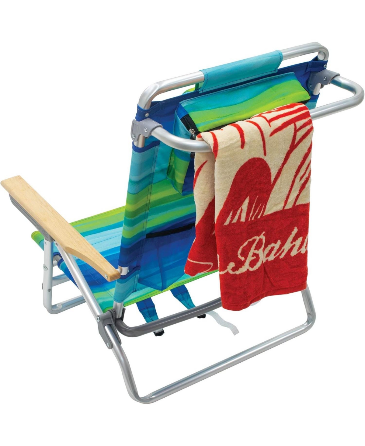 Tommy Bahama 2-Pack 5-Position Classic Lay Flat Backpack Beach Chair with Cooler and Cup Holder, Portable Folding Beach Chair for Tanning, Blue/Green