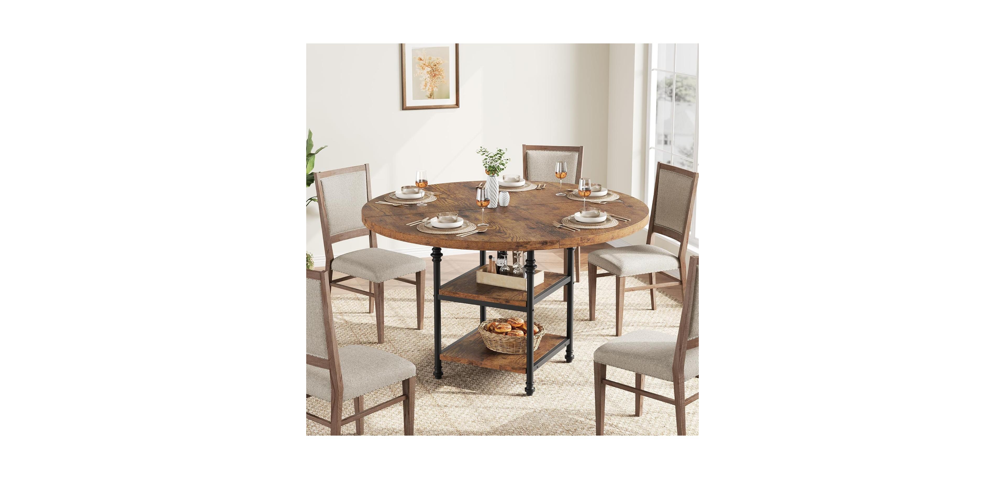 Gaomon Kitchen Table Round Dining Table for 4 Roman Column Dining Table