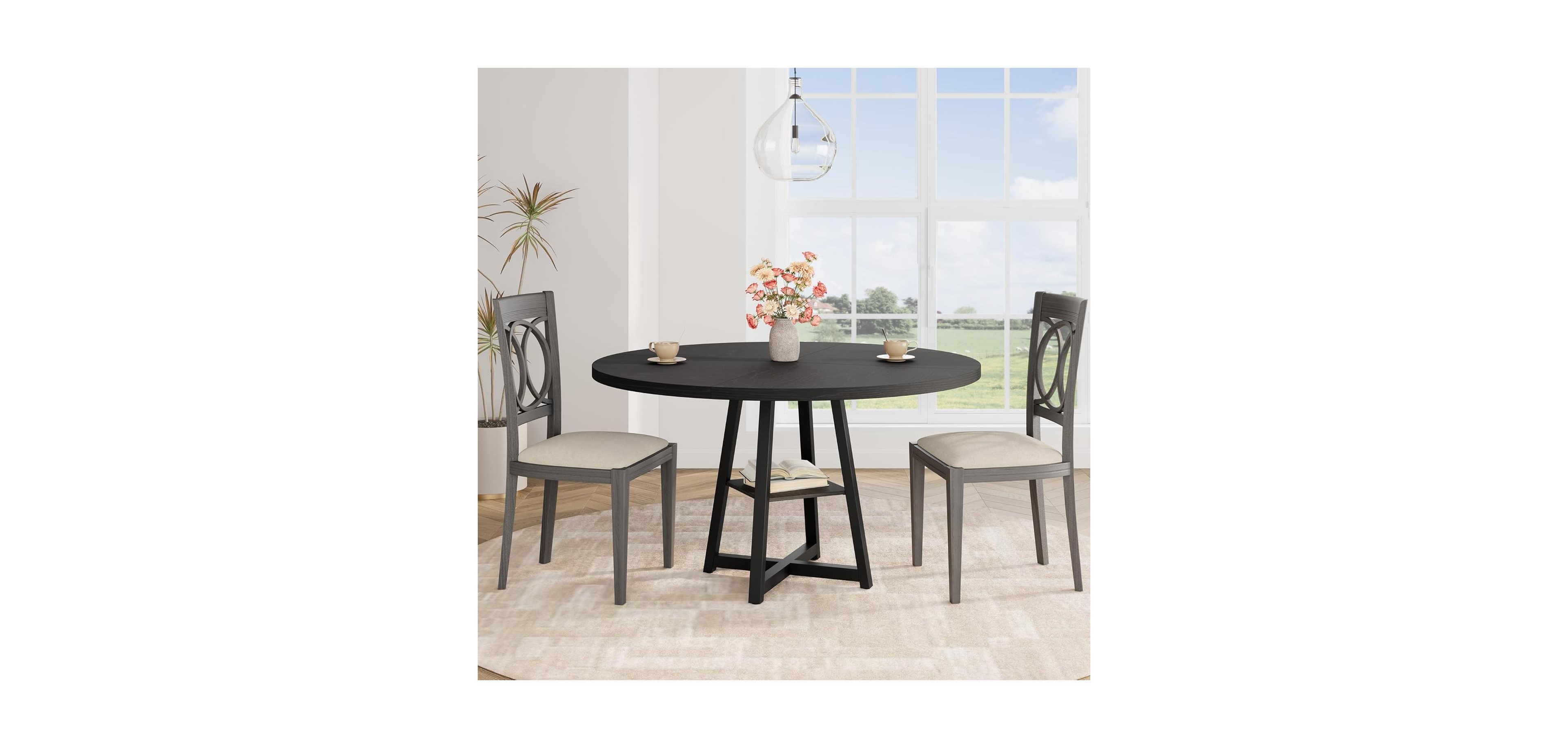 gaomon Kitchen Table Industrial Round Dining Table Set for 4 to 6 Dinner Table