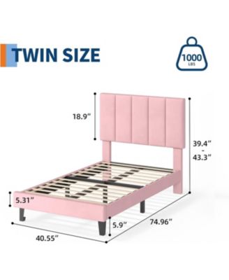 gaomon Platform Bed Frame with Adjustable Velvet Headboard, Vertical Channel Tufted Upholstered Design, No Box Spring Needed