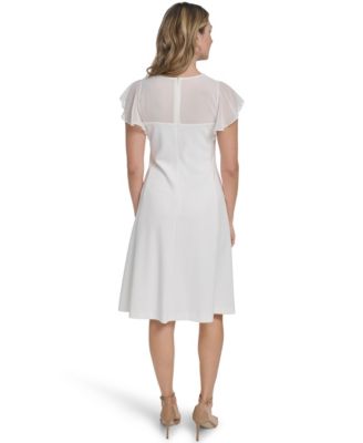 Women's Illusion Yoke Flutter-Sleeves Dress