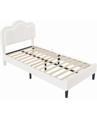 Queen Size Floating Bed Frame with LED Lights, Velvet Upholstered Platform, Storage Headboard, No Box Spring Needed