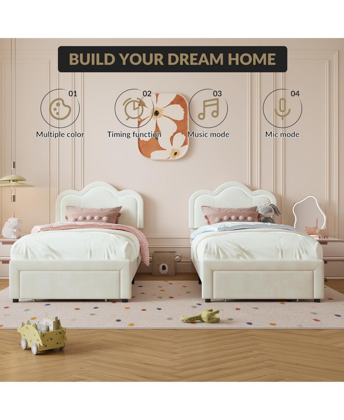 Gaomon Queen Floating Bed Frame with Led Lights, Velvet Upholstered Platform, Storage Headboard, No Box Spring Needed