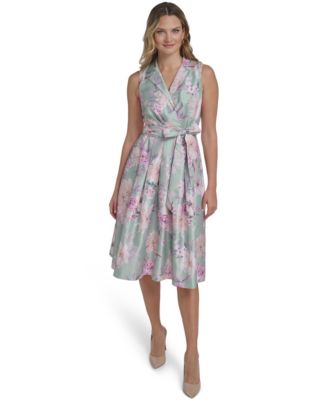 Petite Sleeveless V-Neck Wrap Shirt Dress