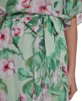 Petite Jewel Neck Ruffle Sleeve Dress