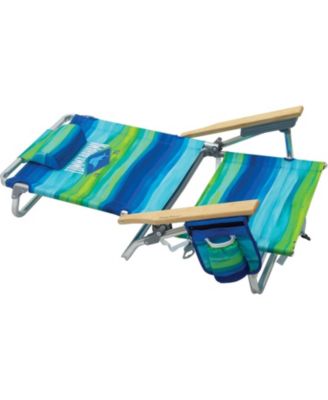 Tommy Bahama 2-Pack 5-Position Classic Lay Flat Backpack Beach Chair with Cooler and Cup Holder, Portable Folding Beach Chair for Tanning, Blue/Green