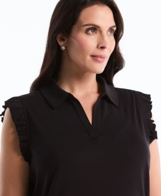 Plus Size Ruffle Sleeveless Collared Polo T-Shirt
