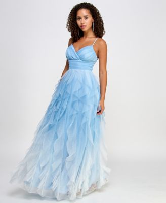Juniors' Ombr&eacute; Spiral-Ruffled Gown