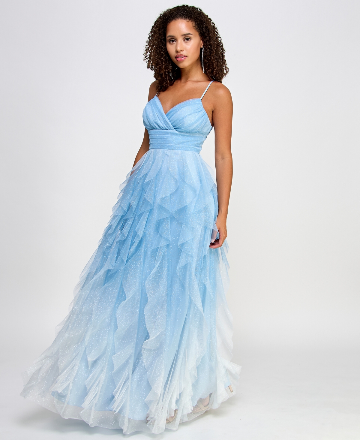 pear culture Juniors' Ombre Spiral-Ruffled Gown