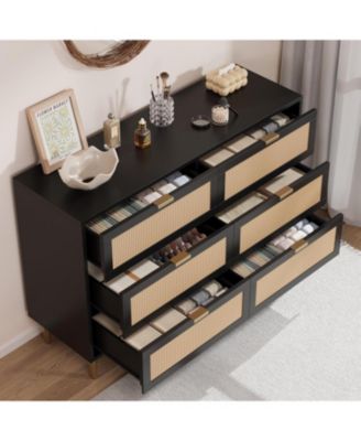 6 Drawer Dresser for Bedroom, Modern Chest of Drawers with Gold Legs and Gold Handles, Wide Double Dresser with Large Tabletop