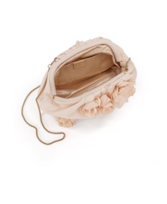 Woman's Violet Jacquard Satin Floral Applique Pouch Clutch