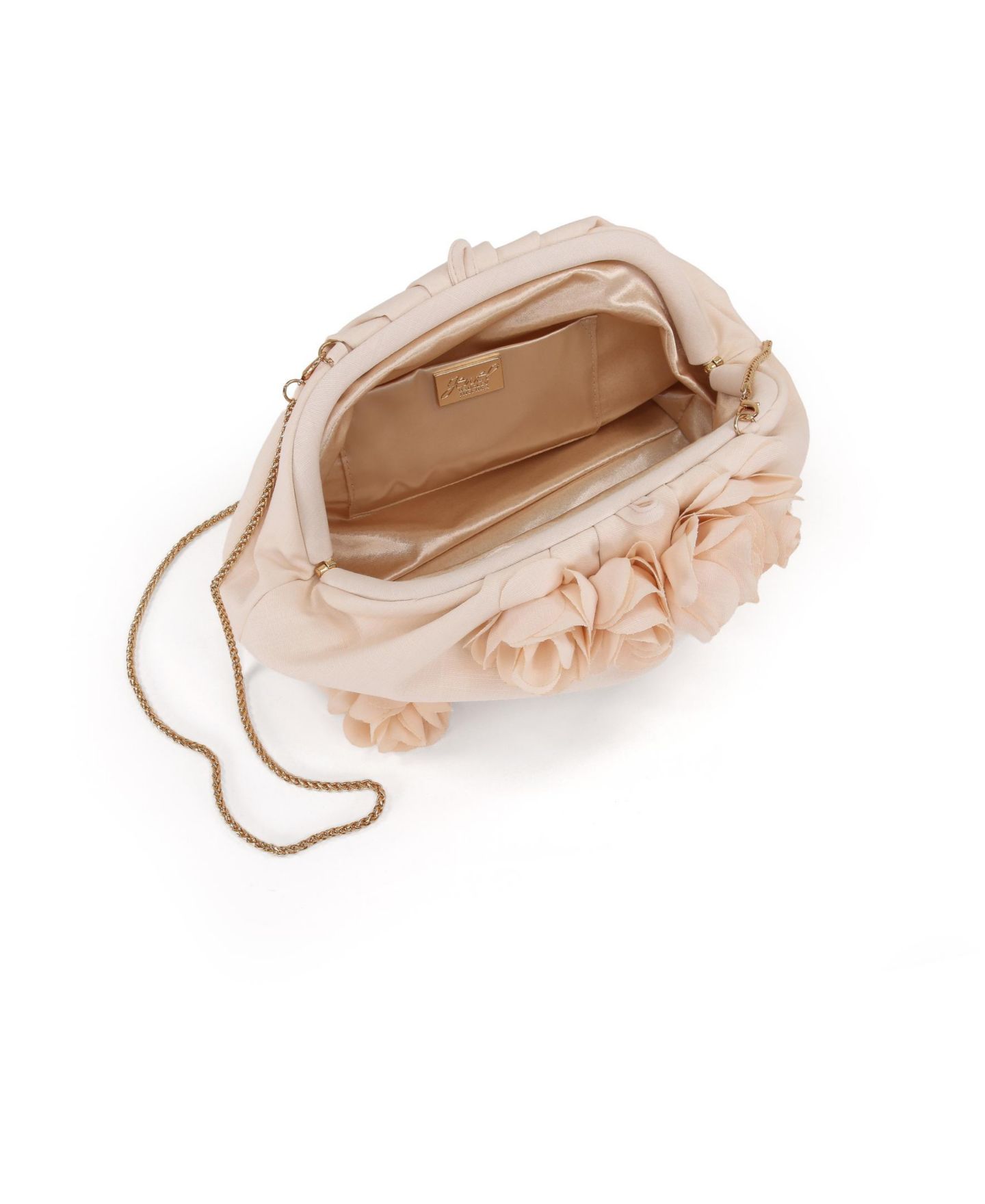 Женский клатч Jewel Badgley Mischka Violet Jacquard Satin Floral Applique Pouch Clutch, цвет: Персиковый жемчужный — фото 4