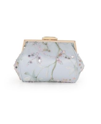 Woman's Iris Floral Embroidered and Sequin Signature Pouch Clutch