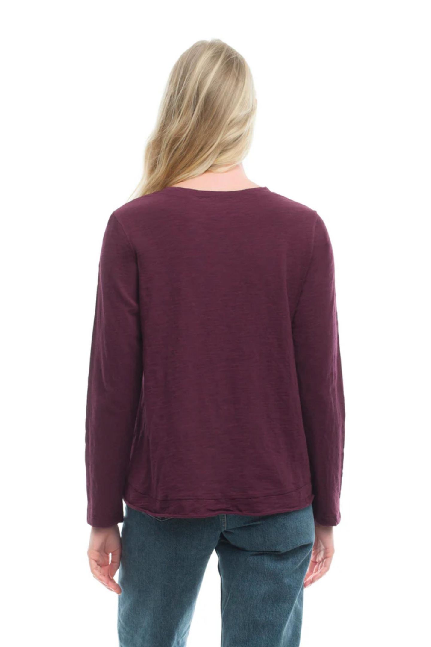 Женская футболка WILT Clothing Boxy Mixed Fabric Hem, цвет: Тёмный инжирный — фото 2