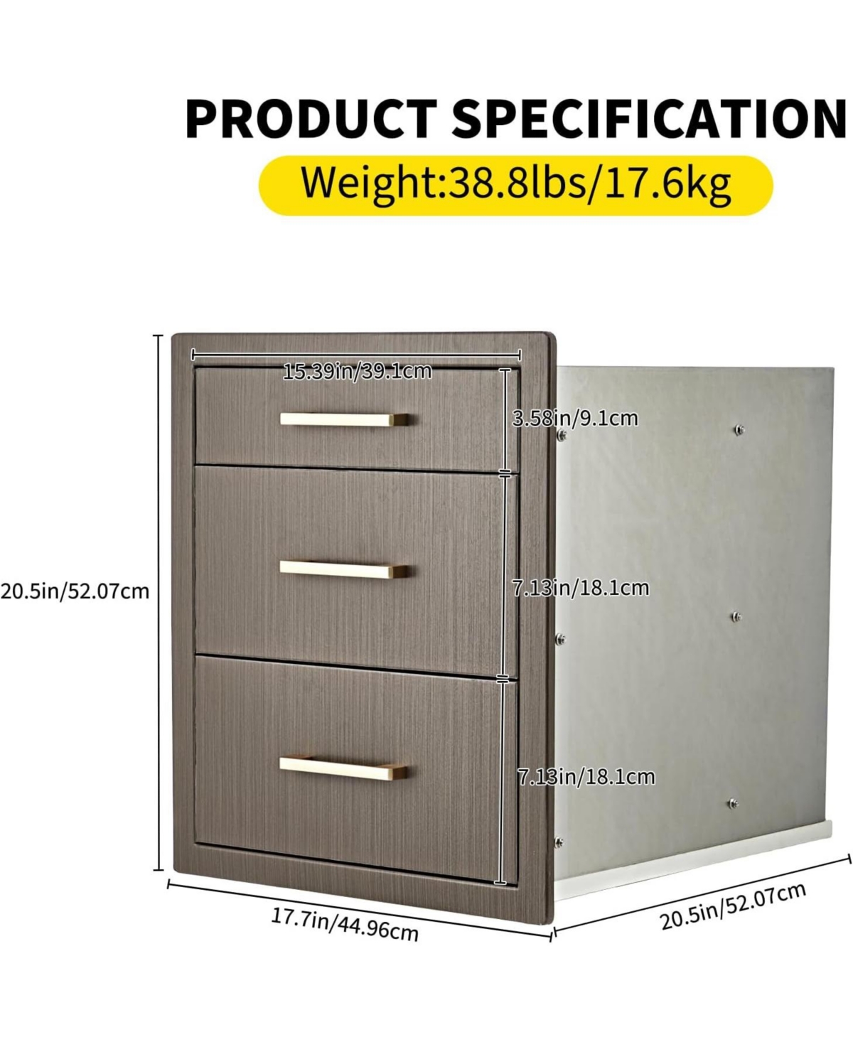 gaomon Outdoor Kitchen Drawers 17" W x 20" H x 20" D, Flush Mount Triple Bbq Drawers with Stainless Steel Handle for Outdoor