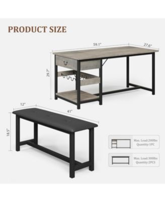 Dining Table Set for 4, Kitchen Dining Table Set with Upholstered Benches, Kitchen Dining Room Table with Storage Drawers