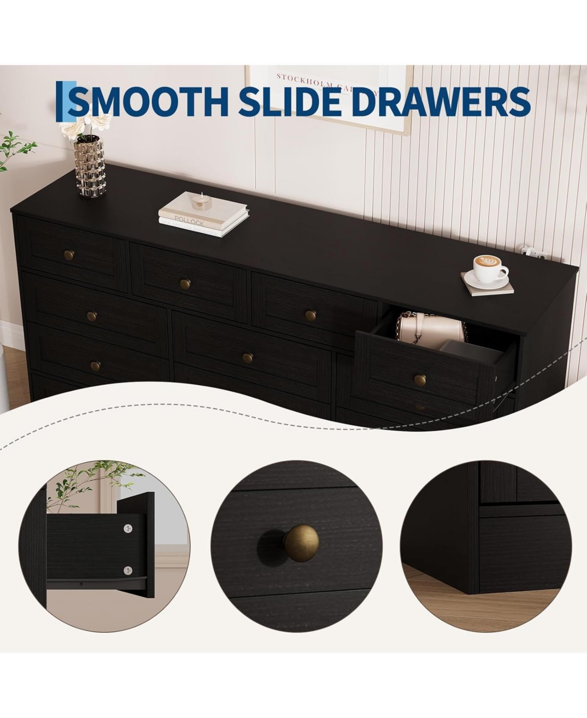 gaomon 12 Drawers Wooden Dressers for Bedroom, Wood Chest of Clothes Storage Organizer Living Room, Hallway, Modern Wide Tv Stand Dresser