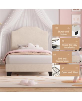 Twin Bed Frame Upholstered Platform with Headboard, Strong Frame and Wooden Slats Support