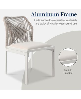 Set of 2 Indoor/Outdoor Aluminum Woven Side Dining Chairs w/ All-Weather Rope