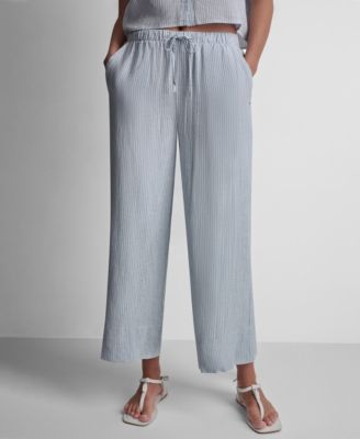Petite Linen-Blend High-Waist Wide-Leg Drawstring Pants