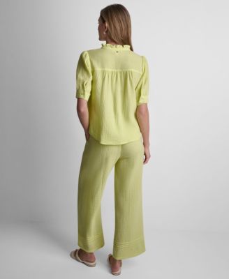 Petite Short Puff-Sleeve Button-Front Shirt