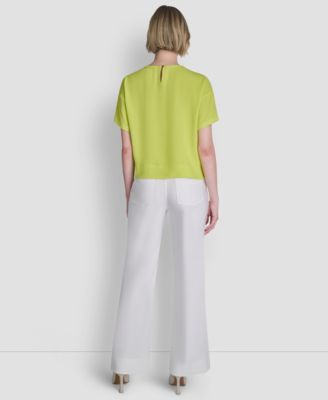 Women's Textured Woven Short-Sleeve Crew Neck Top