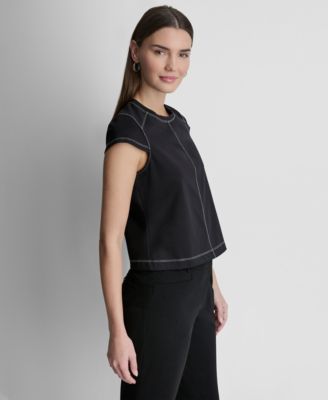 Women's City Ponte Knit Cap-Sleeve Crew Neck Top