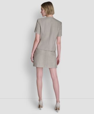 Women's Windowpane Short-Sleeve Crew Neck Structured Top