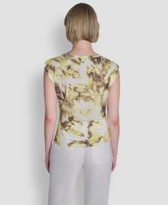 Women's Printed Knit Crew Neck Cap-Sleeve Top