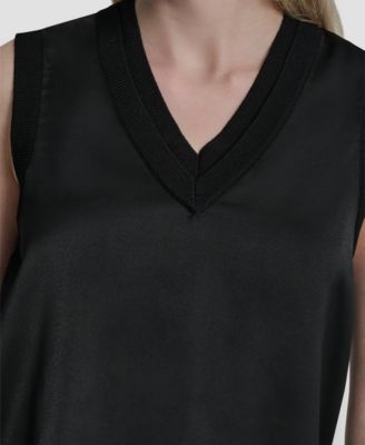 Women's Mixed Media V-Neck Sleeveless Sweater