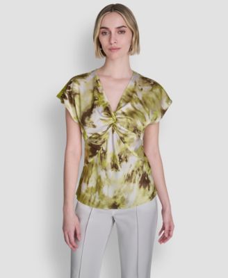 Women's Printed Woven Short-Sleeve V-Neck Blouse