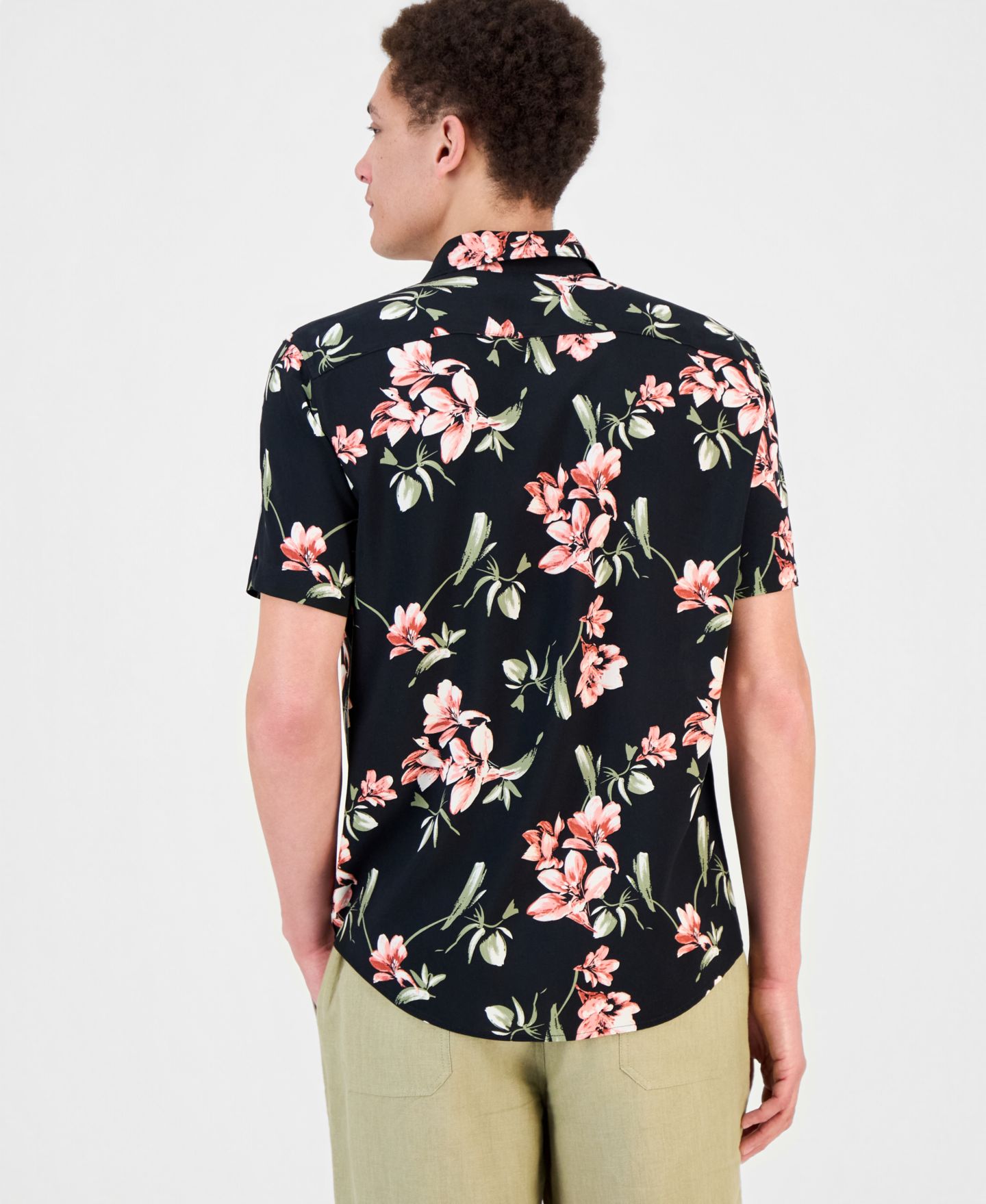 Мужская рубашка Cubavera Floral Print Short-Sleeve, цвет: Угольно-чёрный — фото 4