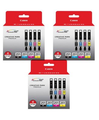 CLI-251 4-Color Ink Combo Pack for Select PIXMA iP, iX, MG, MX Series Printers, 3-Pack