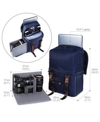 Multi-Functional Waterproof Camera Travel Backpack with Tripod Holder and Laptop Compartment, Large, Blue