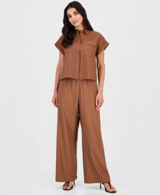 Petite High-Rise Pull-On Wide-Leg Pants