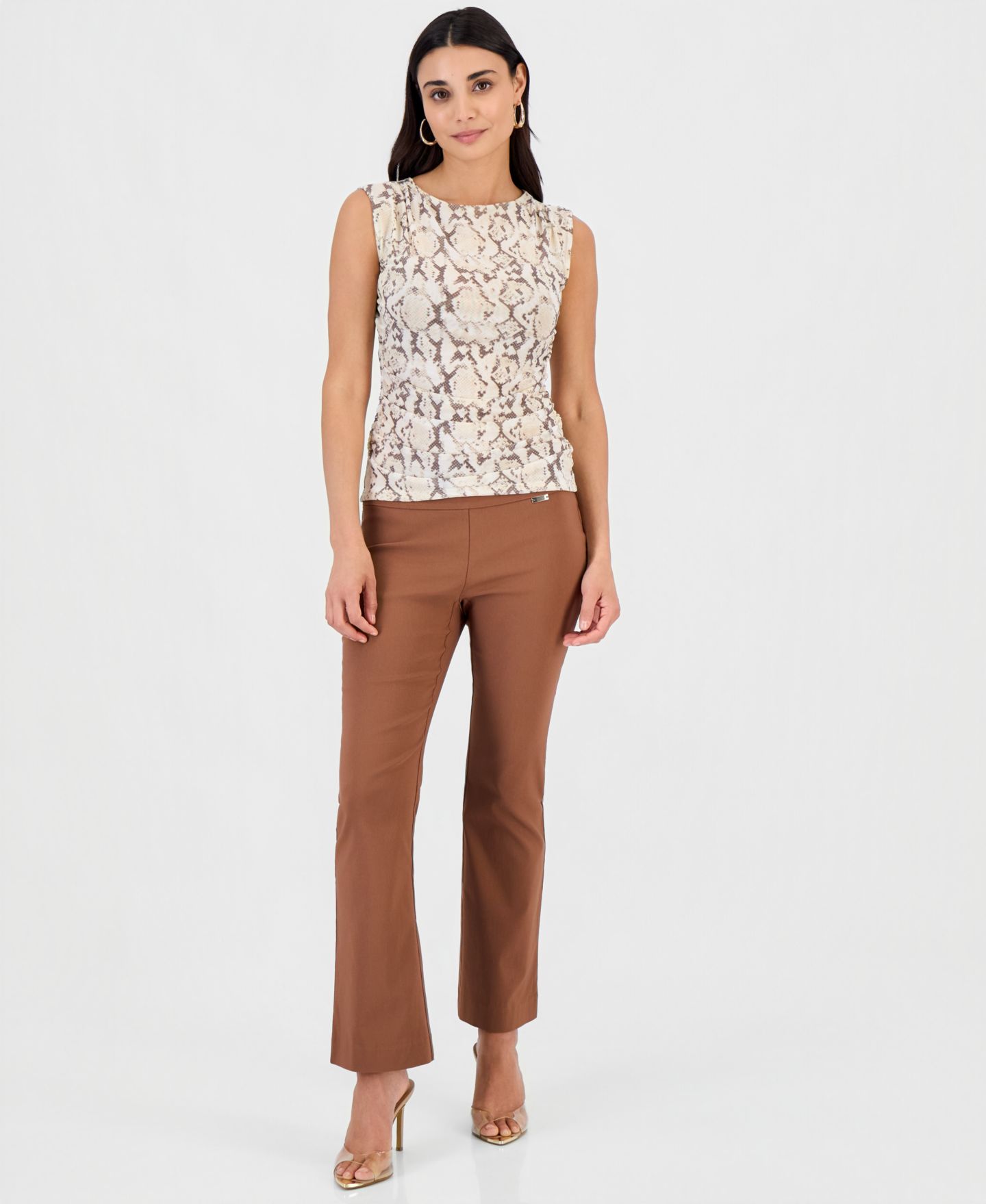 Топ I.N.C. International Concepts Petite Printed Sleeveless Ruched Mesh Top, цвет: Змеиный — фото 2