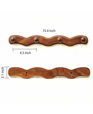 Wave-Shape Walnut Wood Coat Rack with 6 Hooks for Hats, Coats, Bags