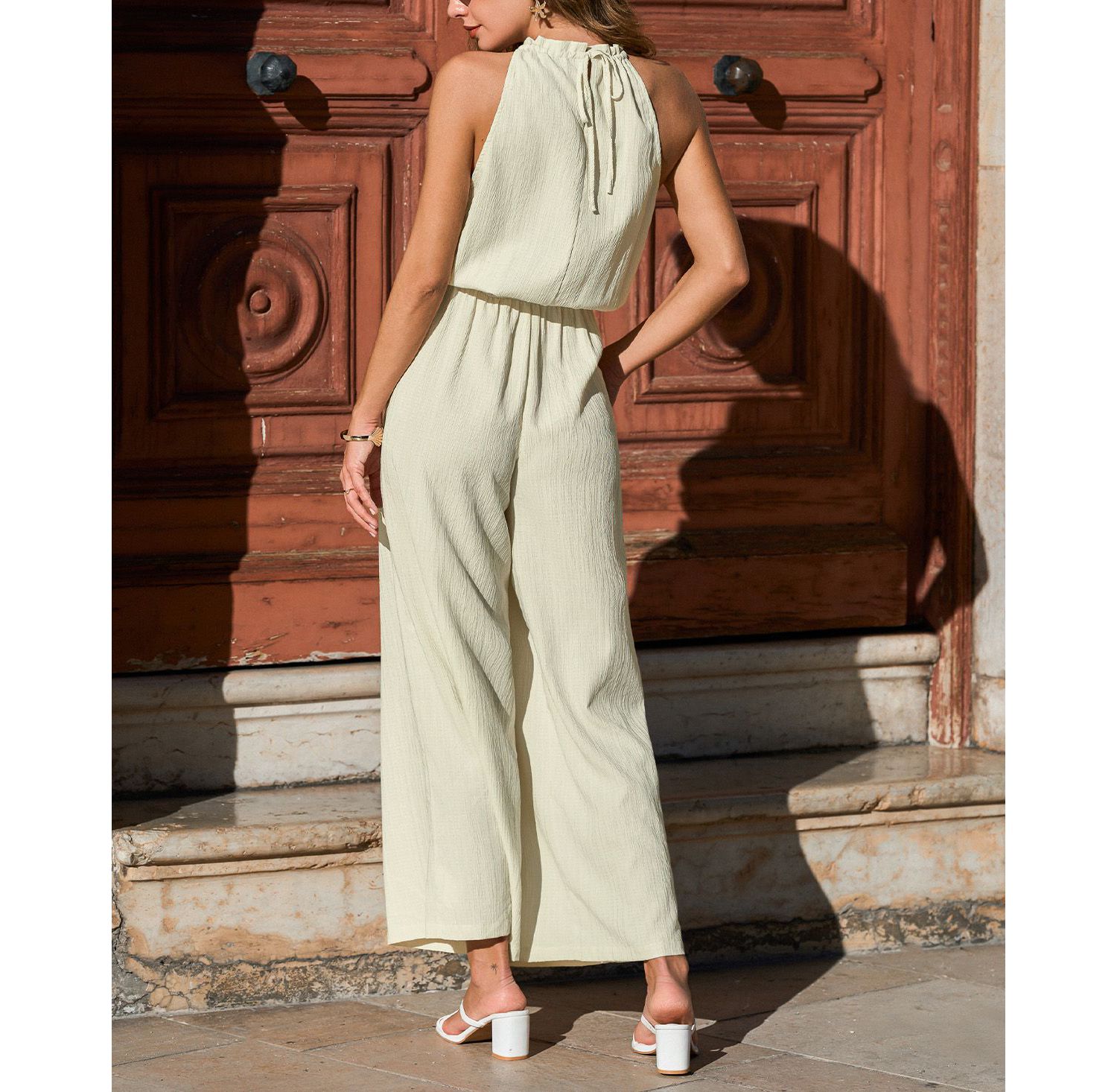 Women's Halter Wide-Leg Drawstring Jumpsuit