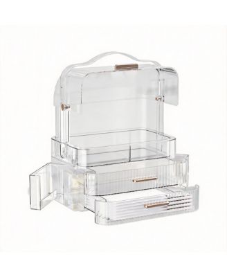 Cosmetics Organizer with Clear Lid, Drawers, Portable Handle, Dustproof, Space-saving