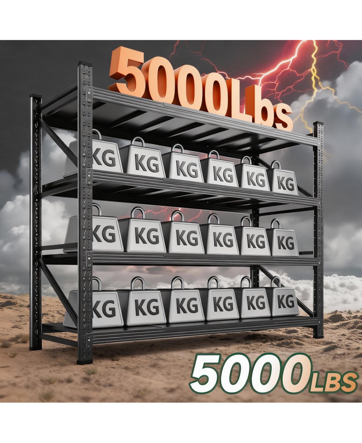 Yigii Heavy Duty 60" W x 70" H Garage Shelving, 4-Tier, Adjustable, 4000 lbs Capacity