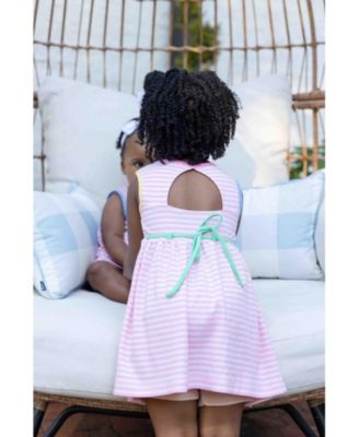 Little Girls Stripe Knit Dress With Flowers