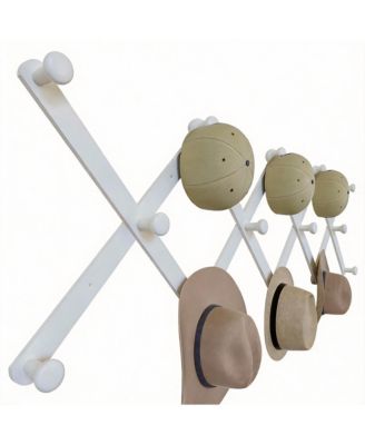 Wooden Expandable Wall Rack 14 Hooks 24" Long Space-saving Hat & Coat Organizer