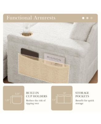 Faux Rabbit Fur Sofa with Storage Ottoman and Armrests,Cup Holders,Upholstered Sleeper Chair,Chaise Lounge,Reading